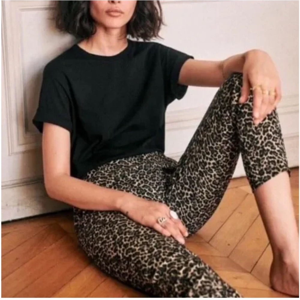Sezane Animal Print Ankle Cropped Pants